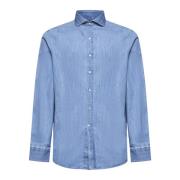 Blauw Katoenen Overhemd met Knoopsluiting Brunello Cucinelli , Blue , ...