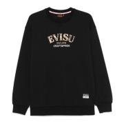 Zwarte Katoenen Trui Brokaat Ribboord Evisu , Black , Heren