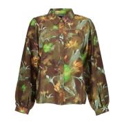 Appelgroene Print Blouse met Pofmouwen Geisha , Multicolor , Dames