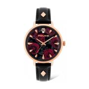 Zwarte Leren Horloge Quartz Analoog Roze Police , Black , Dames