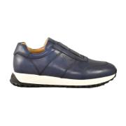 Leren Sneakers met Rubberen Zool Testoni , Blue , Heren