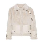 Roomkleurige Shearling Jas met Nappa Details Twinset , Beige , Dames