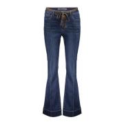 Flare Denim Jeans met Gestikte Naad Geisha , Blue , Dames