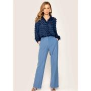 Navy Jacquard Blouse Freebird , Blue , Dames