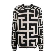 Monogram Beige Wol Linnen Trui Balmain , Multicolor , Heren