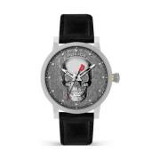 Zwarte Leren Quartz Analoog Horloge Police , Black , Heren