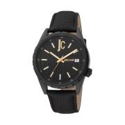 Zwarte heren leren analoge horloge Just Cavalli , Black , Heren