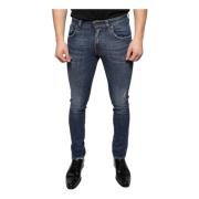 Logo Skinny Denim Jeans Donkerblauw Dolce & Gabbana , Blue , Heren