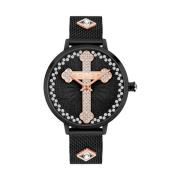 Zwarte Damesmode Horloge Police , Black , Dames