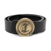 Zwart Leren Ronde Gesp Riem Just Cavalli , Black , Dames