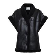 Zwarte leren shearling mouwloze jas Isabel Marant , Black , Dames