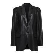 Zwarte leren blazer met inkeping revers Brunello Cucinelli , Black , D...