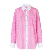 Roze Streep Rhinestone Knoop Shirt Cras , Pink , Dames