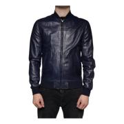 Blauwe Lamsskin Leren Bikerjack met Logo Dolce & Gabbana , Blue , Here...