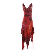 Rode Garden Rose Print Midi Jurk Roberto Cavalli , Red , Dames