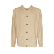 Navy Cardigan met Zakken en Kraag Ferrante , Beige , Heren