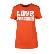 Katoenen T-shirt met Stijlvol Ontwerp Love Moschino , Orange , Dames