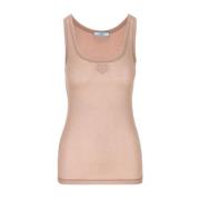 Mouwloze Logo Top Zijde Ronde Hals Prada , Pink , Dames