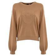 Kameel Katoenen Trui Geribbeld Logo Pinko , Brown , Dames