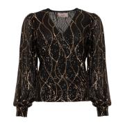 Sprankelende Pailletten Mesh Top Freebird , Brown , Dames