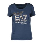 Katoen Elastaan T-shirt Emporio Armani EA7 , Blue , Dames