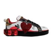 Kristal Hart Leren Sneakers Wit Rood Dolce & Gabbana , Multicolor , Da...