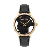 Zwarte Leren Quartz Horloge Police , Black , Dames