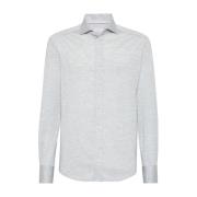 Zijden en Katoenen Jersey Shirt Brunello Cucinelli , Gray , Heren