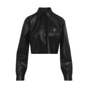 Zwart Leren Cropped Shirt Givenchy , Black , Dames