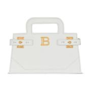 Kleine B-Buzz Top Handle tas in generfd leer Balmain , White , Dames