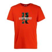 Heren T-shirt met Opvallend Detail Bikkembergs , Orange , Heren