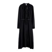 Zwarte zijden crêpe jurk met jabot Aspesi , Black , Dames