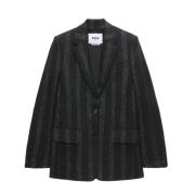 Op Maat Gemaakte Zwarte Wollen Jas met Lurex Msgm , Black , Dames