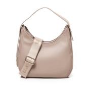 Beige Micrograin Hobo Tas met Gouden Accenten V73 , Beige , Dames