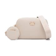 Eco-leren Crossbody Tas met Metalen Logo Twinset , White , Dames