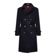 Navy Blue Wool Trench Coat Brunello Cucinelli , Blue , Heren