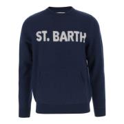 Logo Wollen Trui Crew Neck Navy MC2 Saint Barth , Blue , Heren