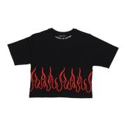 Geborduurde Vlammen Crop Tee Zwart/Rood Vision OF Super , Black , Dame...