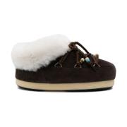 Bruine platte suède schoenen met nepbont Moon Boot , Brown , Dames