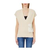 Beige V-hals korte mouw trui Liu Jo , Beige , Dames