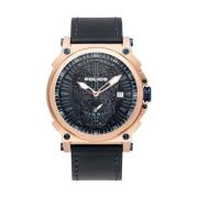 Zwarte Leren Quartz Analoog Horloge Police , Black , Heren