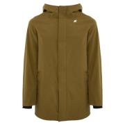 Lange Hoodie Jas Bruin Fleece Gevoerd K-Way , Brown , Heren