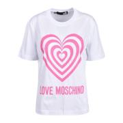 Katoenen T-shirt met Stijlvol Ontwerp Love Moschino , White , Dames