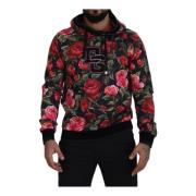 Rose Print Katoenen Hoodie - Zwart Dolce & Gabbana , Multicolor , Here...