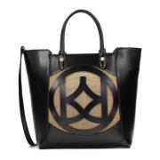 Zwarte leren handtas met opengewerkt monogram Kazar , Black , Dames