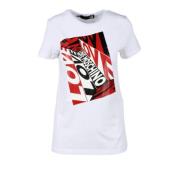 Katoenen T-shirt met Stijlvol Ontwerp Love Moschino , White , Dames