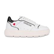 Witte platte schoenen met logo hart Love Moschino , White , Dames