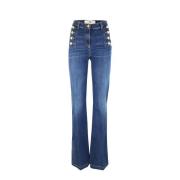 Blauwe Jeans met Gouden Metalen Knopen Elisabetta Franchi , Blue , Dam...