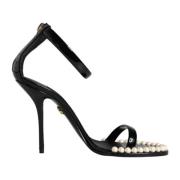 Parelversierde enkelband sandalen Dolce & Gabbana , Black , Dames