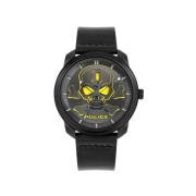 Zwarte Leren Quartz Horloge Police , Black , Heren